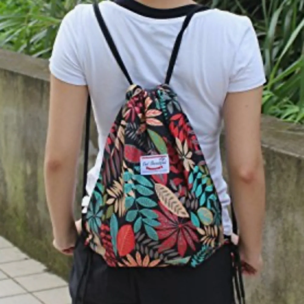 Miao Zhuo Tropical Greens Drawstring Bag